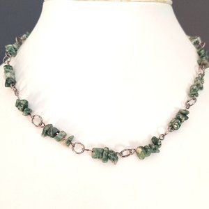 Small green and white stone beaded necklace